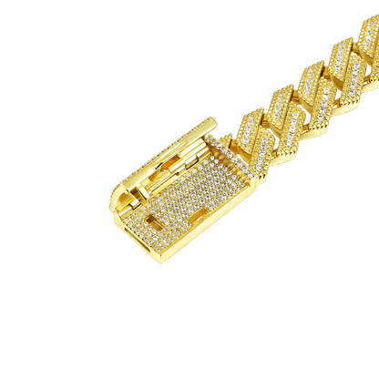 Halo Round Cut Moissanite Prong Cuban Link Bracelet - 12mm