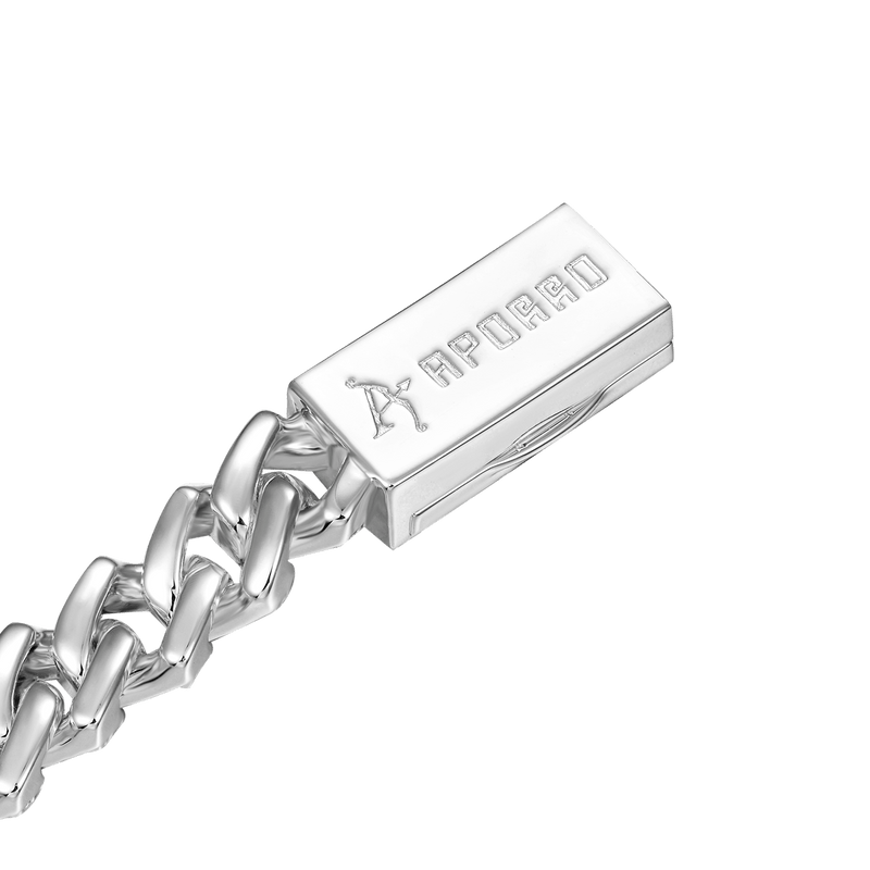 White Gold Emerald Cut Prong Cuban Link Bracelet - 10mm - APORRO