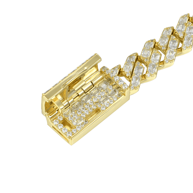 Yellow Gold Emerald Cut Prong Cuban Link Bracelet - 10mm - APORRO