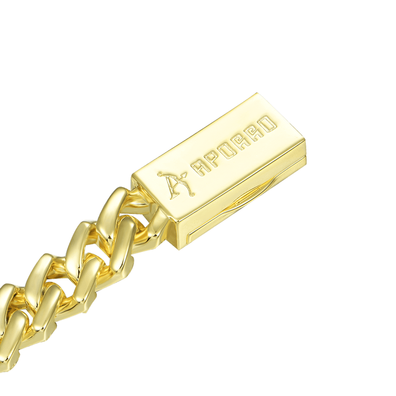 Yellow Gold Emerald Cut Prong Cuban Link Bracelet - 10mm - APORRO