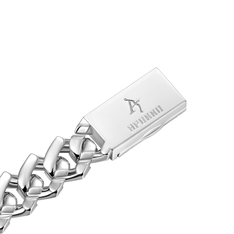 White Gold Emerald Cut Prong Cuban Link Bracelet - 12mm - APORRO