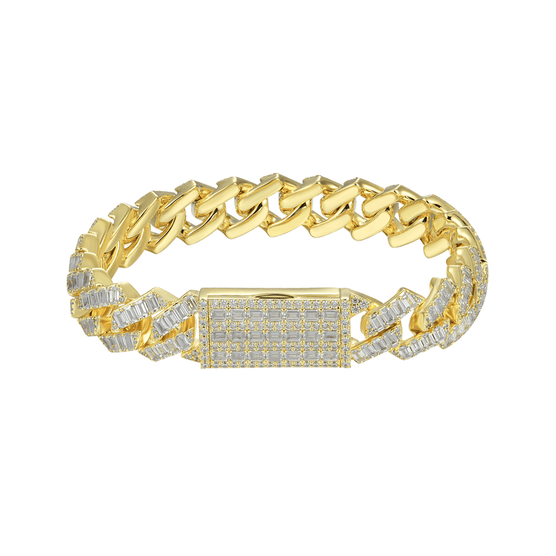 Yellow Gold Emerald Cut Prong Cuban Link Bracelet - 10mm - APORRO