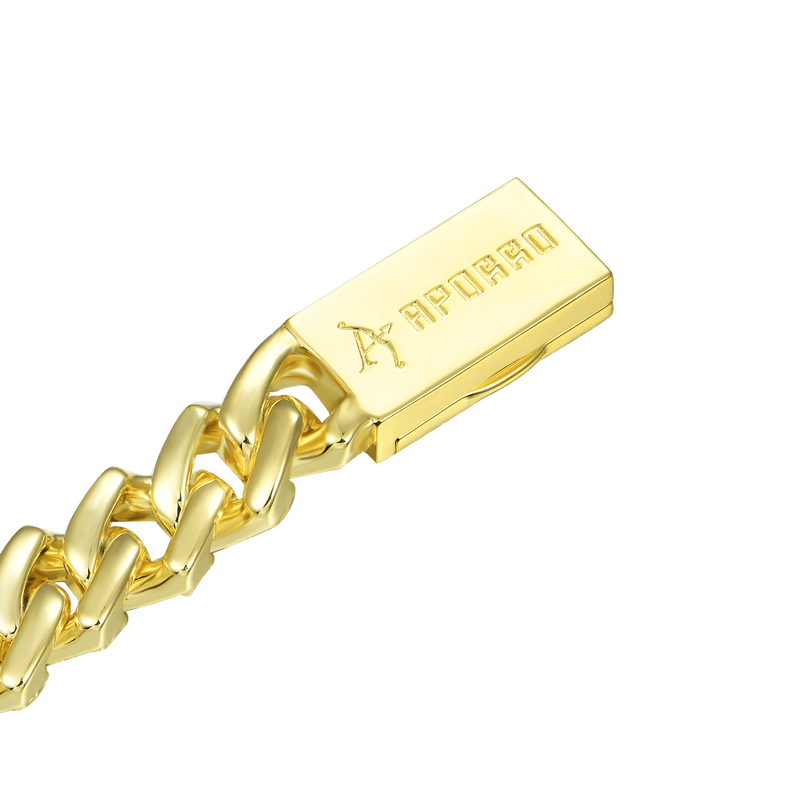 Yellow Gold Emerald Cut Prong Cuban Link Bracelet - 12mm - APORRO