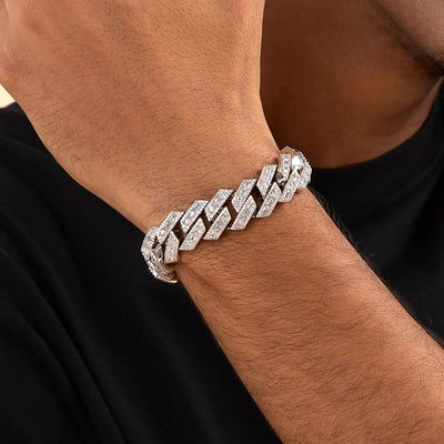 Halo Emerald Cut Prong Cuban Link Bracelet