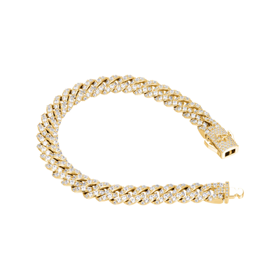 8mm Micro Round Cut Cuban Link Bracelet - Yellow Gold