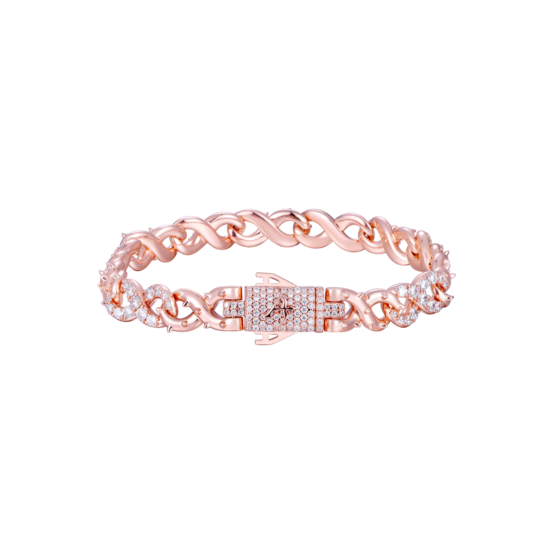8mm Mens 18K Gold Infinity Thorns Bracelet Gold Cuban Link