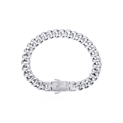 Plain Gold Cuban Bracelet With Moissanite Clasp - 8mm