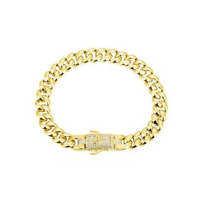 Plain Gold Cuban Bracelet With Moissanite Clasp - 8mm