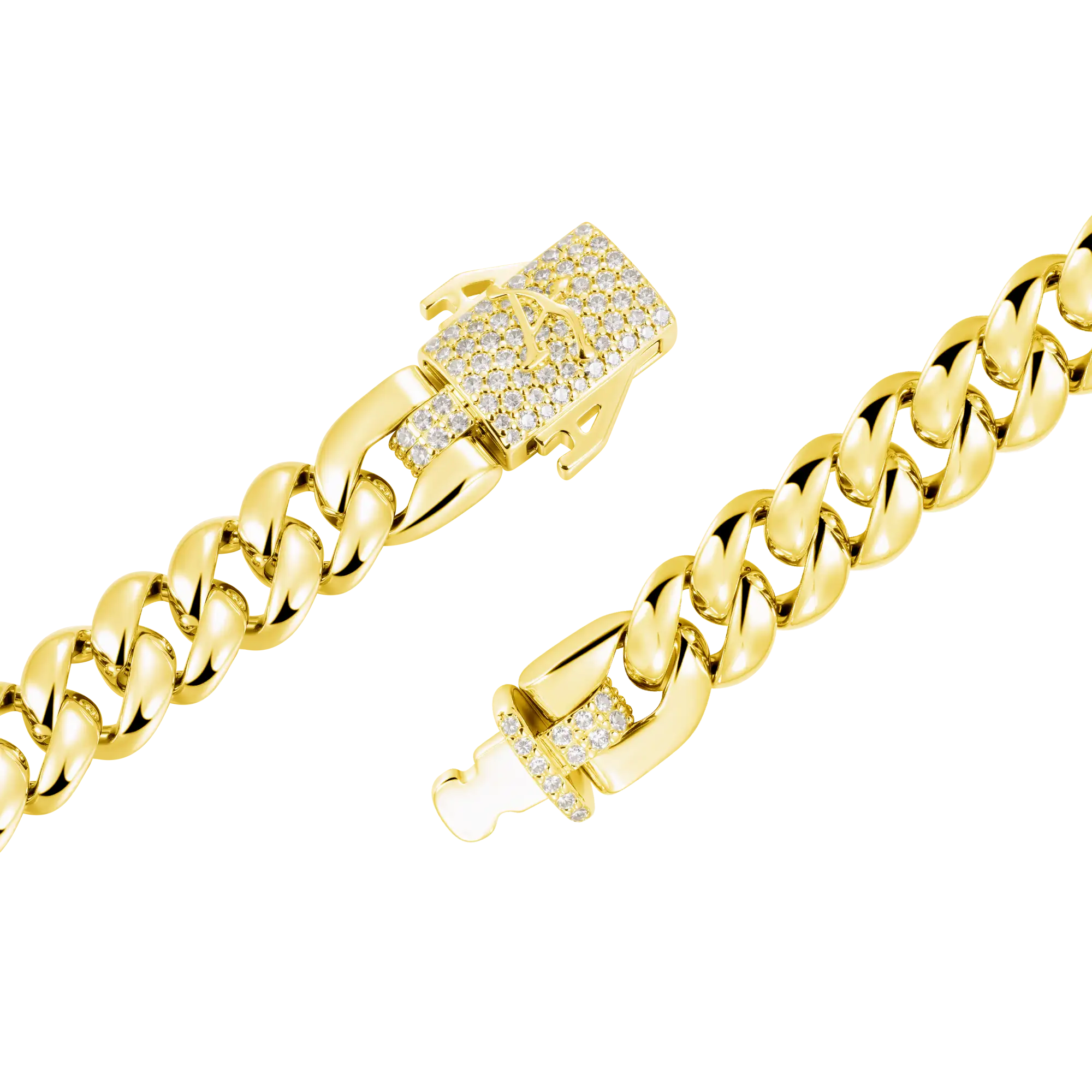 Plain Gold Cuban Bracelet With Moissanite Clasp - 8mm