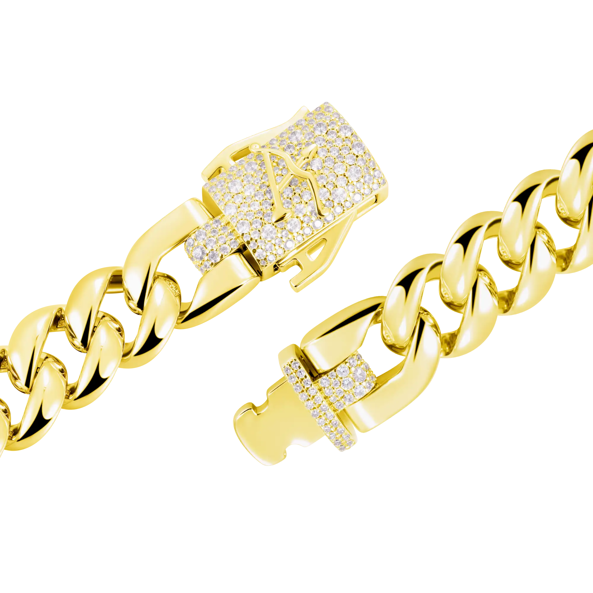 Plain Gold Cuban Bracelet With Moissanite Clasp - 12mm