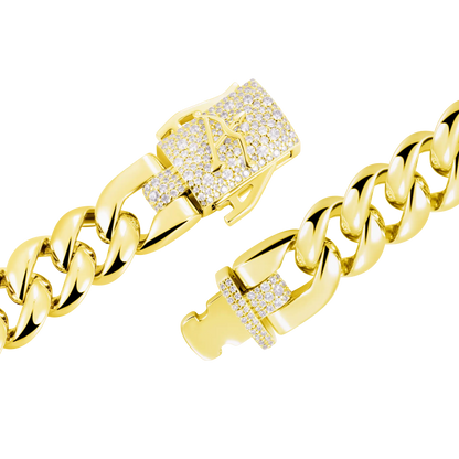Plain Gold Cuban Bracelet With Moissanite Clasp - 12mm