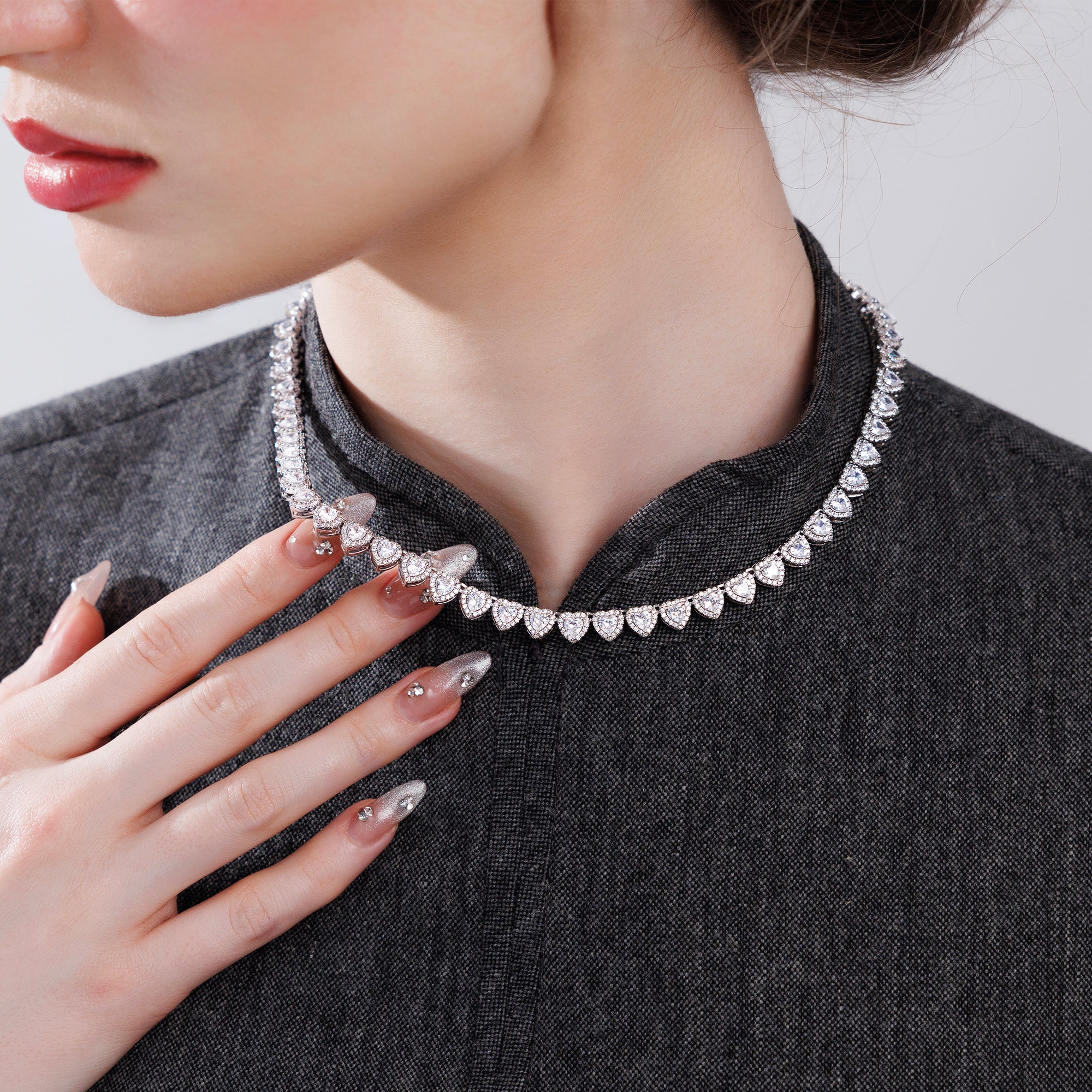 Women's Heart Shaped Cut Clustered Tennis Chain - 7mm
