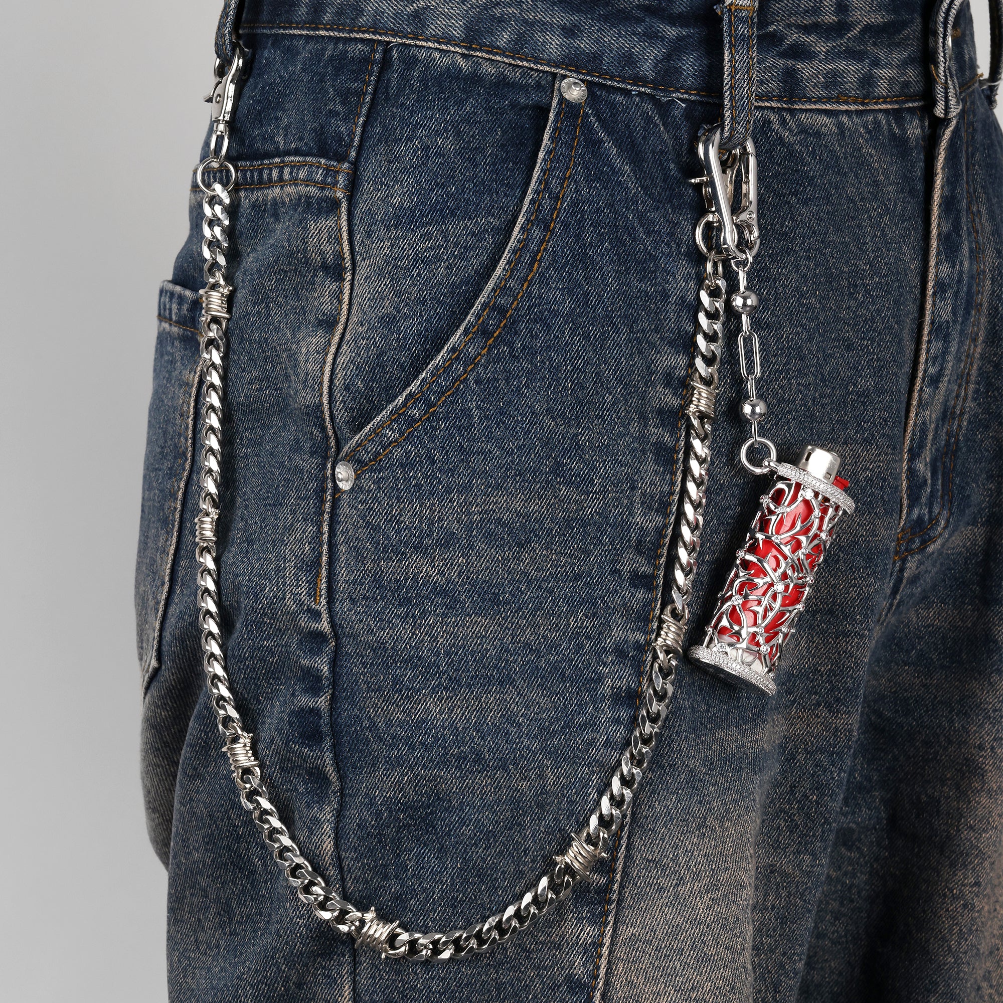 18K White Gold Men's Street Utility Wallet Chain Set - Pants Chain 18K White Gold Men's Street Utility Wallet Chain Set - Pants Chain