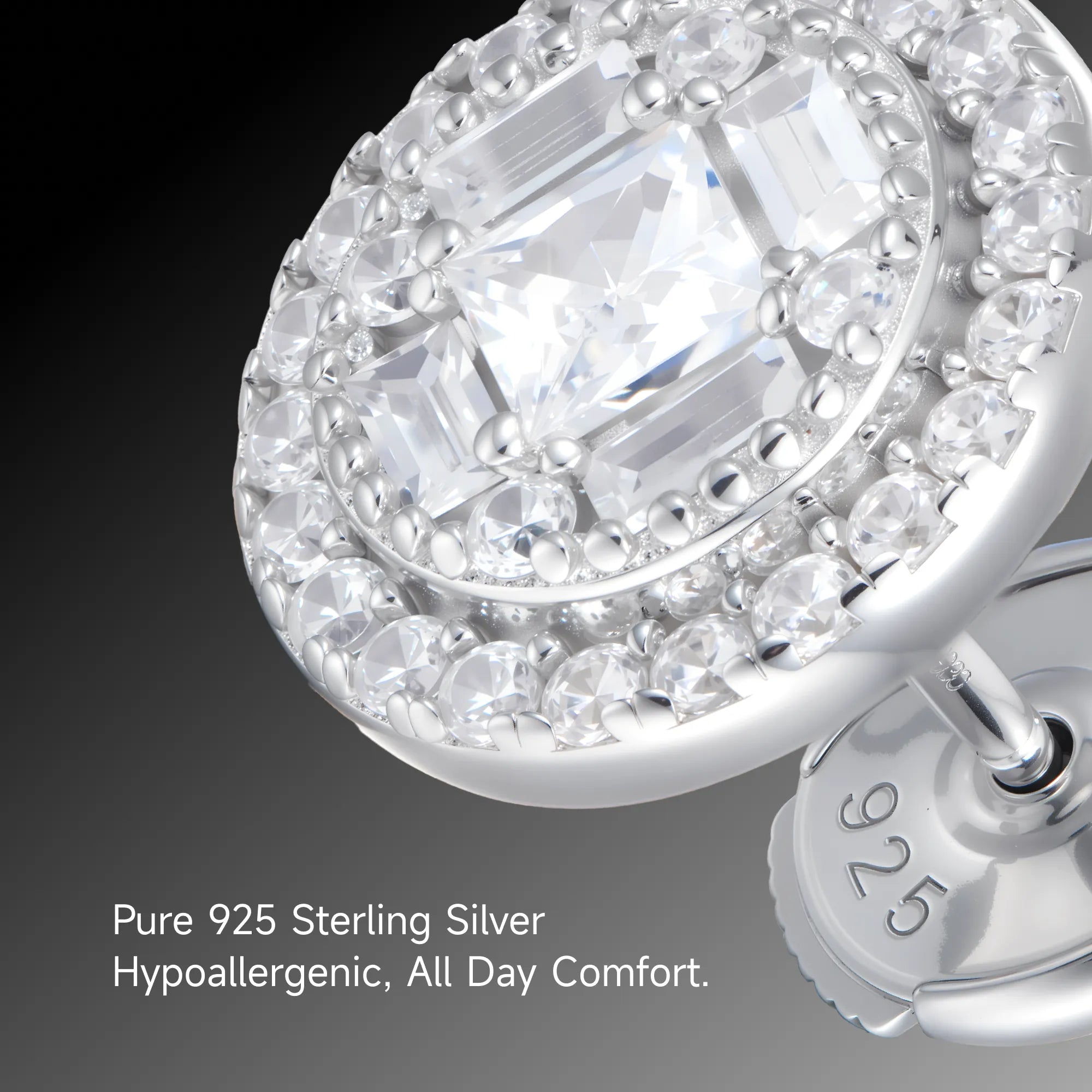 Baguette Mix Round Cut Halo Stud Earrings - Pair