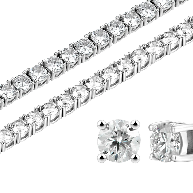 5mm Tennis Chain + 5mm Tennis Bracelet + Moissanite Stud Earring Bundl - APORRO