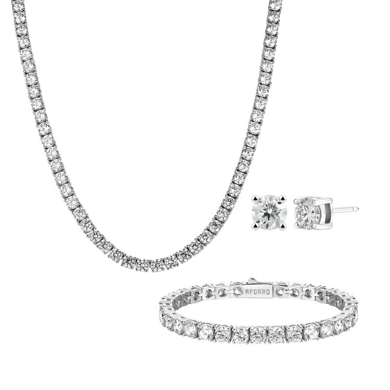 5mm Tennis Chain + 5mm Tennis Bracelet + Moissanite Stud Earring Bundl - APORRO
