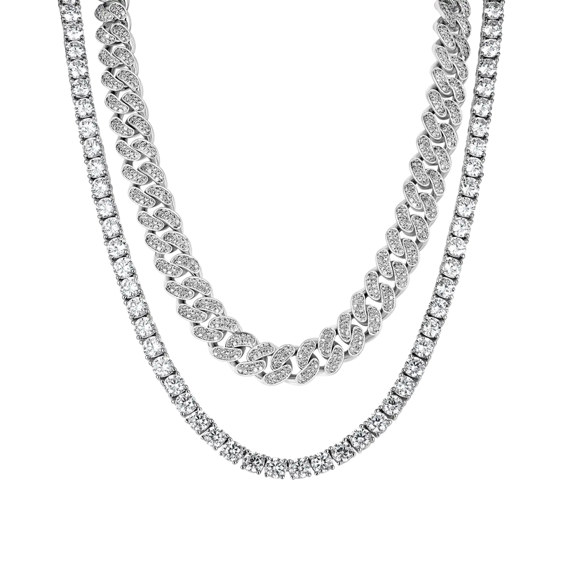 12mm Cuban Chain + 5mm Tennis Chain set - APORRO