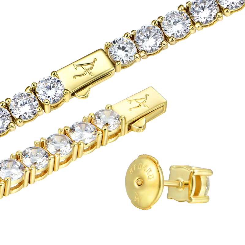 5mm Tennis Chain + 5mm Tennis Bracelet + Moissanite Stud Earring Bundl - APORRO