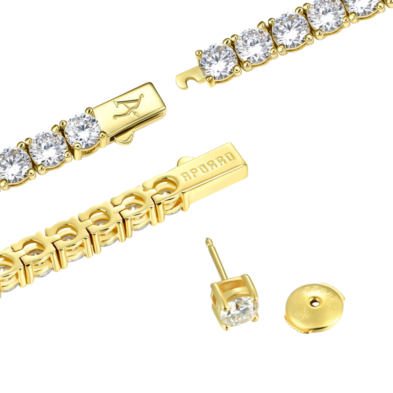 5mm Tennis Chain + 5mm Tennis Bracelet + Moissanite Stud Earring Bundl - APORRO