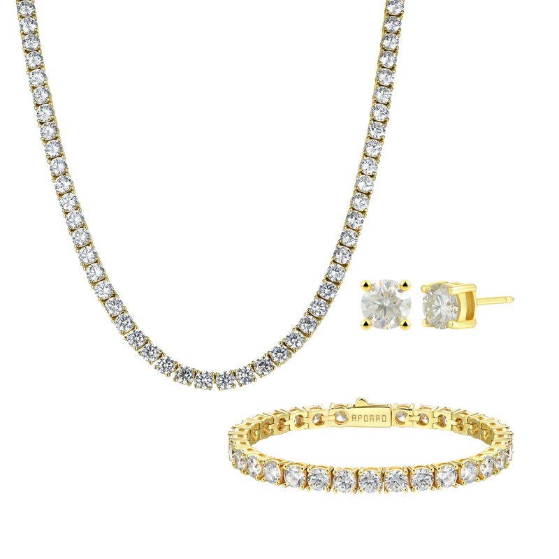 5mm Tennis Chain + 5mm Tennis Bracelet + Moissanite Stud Earring Bundl - APORRO