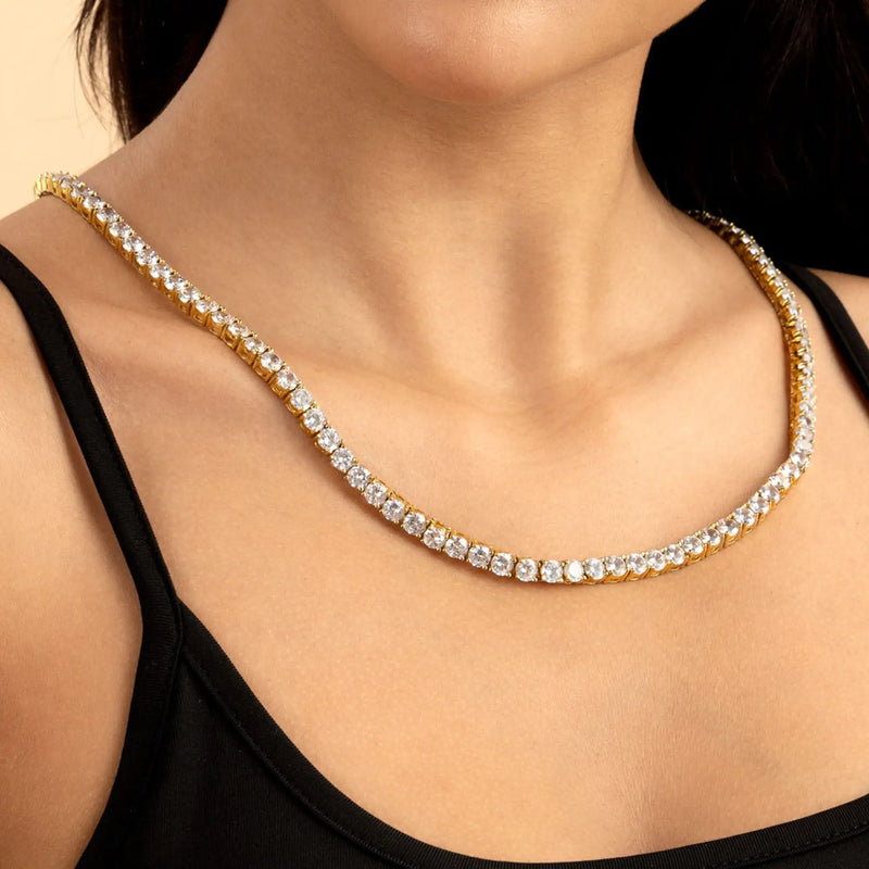 5mm Iced Out Tennis Chain - 14K & White Gold Moissanite Choker - APORRO