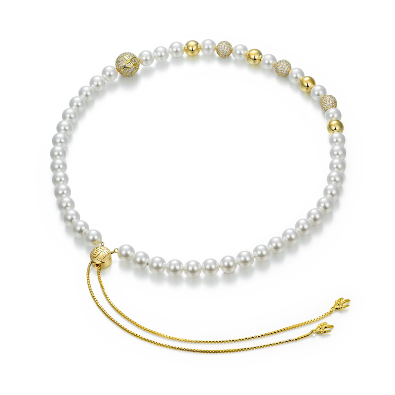 WONG Dragon Pearl and Bead Adjustable Choker Necklace - APORRO