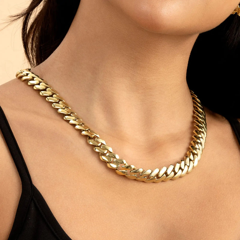 12mm Solid Miami Cuban Chain - Cuban Choker & Necklace - APORRO