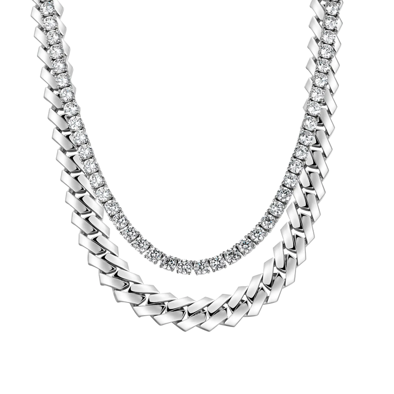 8mm Plain Gold Prong Cuban Chain + 3mm Iced Tennis Chain Bundle - APORRO