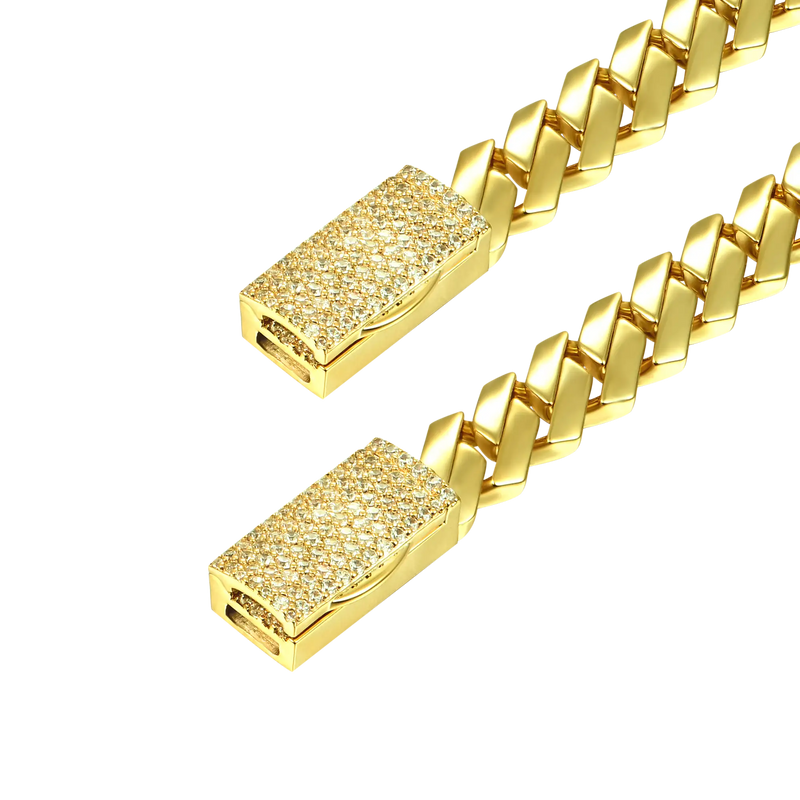 Plain Gold Prong Cuban Chain + Cuban Bracelet Gift Set - APORRO