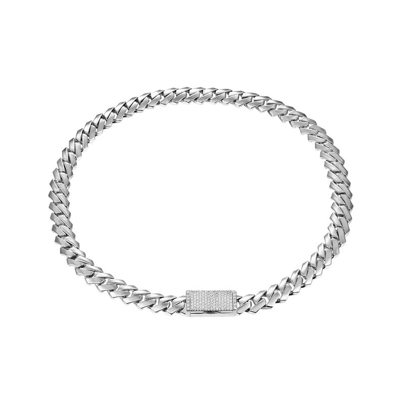 8mm 14K & White Gold Plain Gold Prong Cuban Choker - Moissanite Stone - APORRO