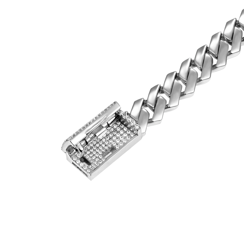 8mm 14K & White Gold Plain Gold Prong Cuban Choker - Moissanite Stone - APORRO