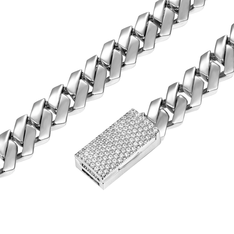 8mm 14K & White Gold Plain Gold Prong Cuban Choker - Moissanite Stone - APORRO