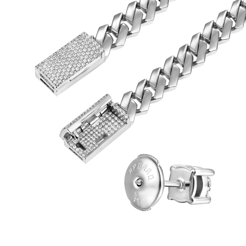 Plain Gold Prong Chain & Bracelet+ Moissanite Stud Earring Gift Set - APORRO