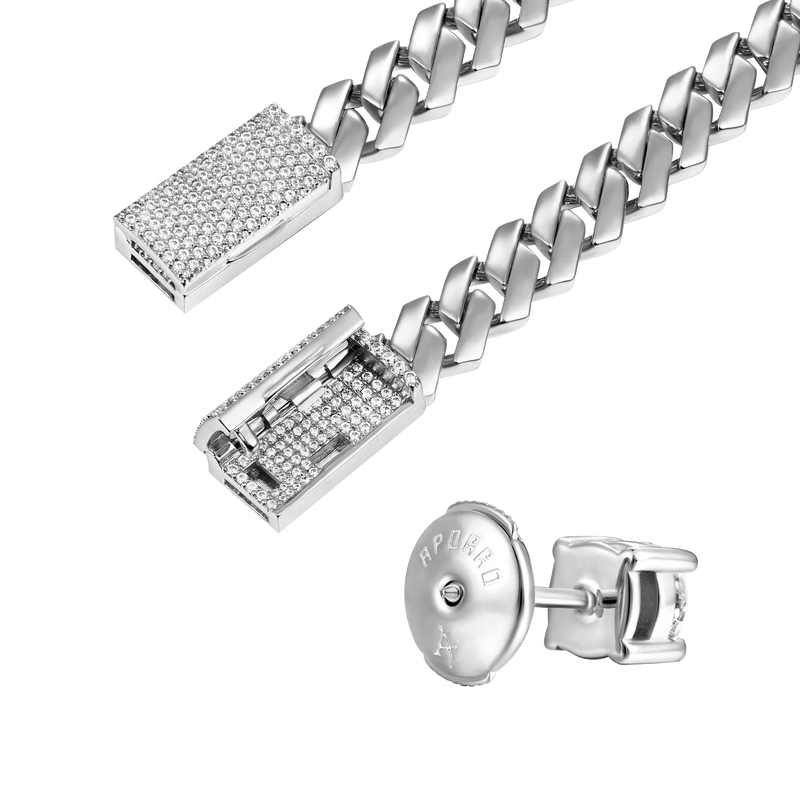 Plain Gold Prong Chain & Bracelet+ Moissanite Stud Earring Bundle - APORRO