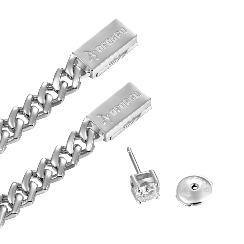 Plain Gold Prong Chain & Bracelet+ Moissanite Stud Earring Bundle - APORRO