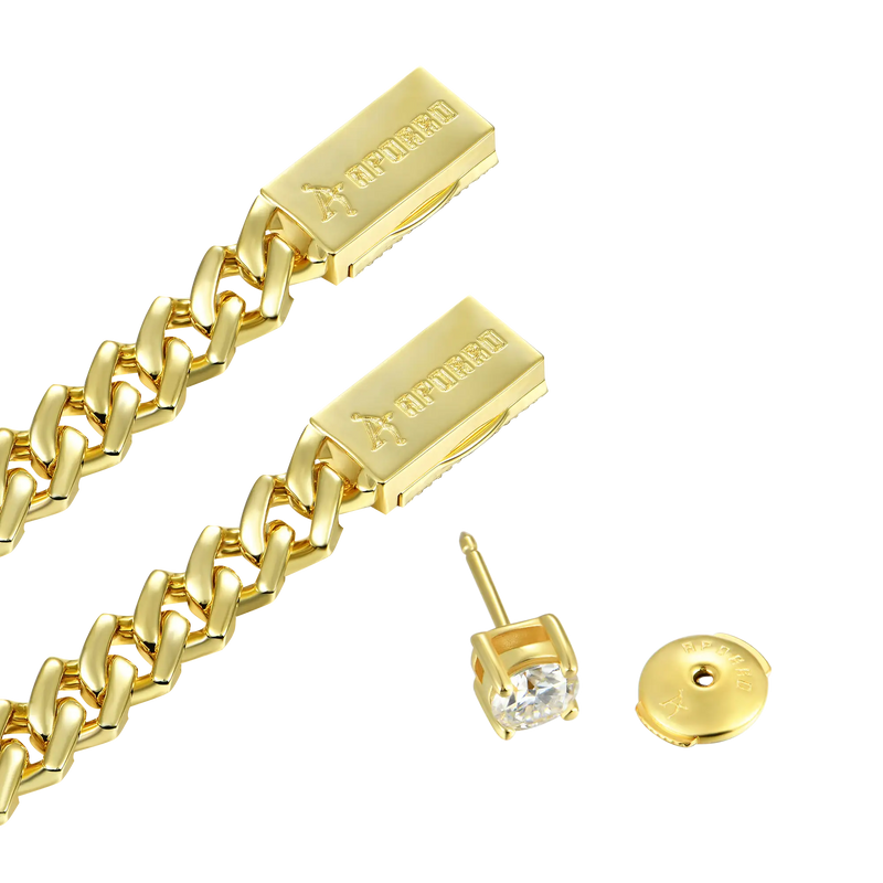 Plain Gold Prong Chain & Bracelet+ Moissanite Stud Earring Bundle - APORRO