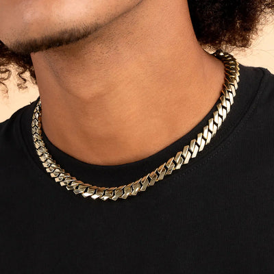 Plain Gold Prong Cuban Link Chain - 10mm