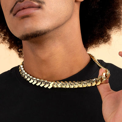 Plain Gold Prong Cuban Link Chain - 12mm
