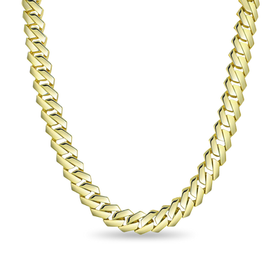 Plain Gold Prong Cuban Link Chain - 12mm