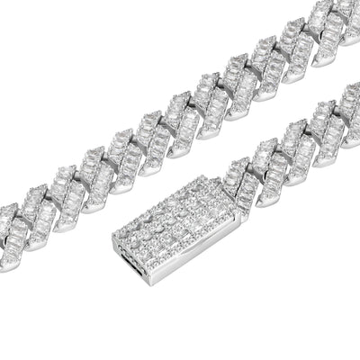 Emerald Cut Prong Cuban Link Chain  - 12mm