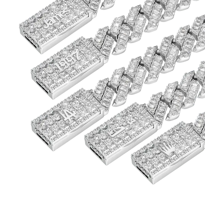 Custom Emerald Cut Prong Cuban Link Name Necklace Chain  - 15mm