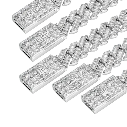 Halo Emerald Cut Prong Cuban Link Chain