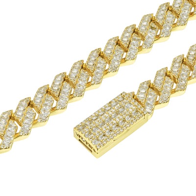 Emerald Cut Prong Cuban Link Chain  - 12mm