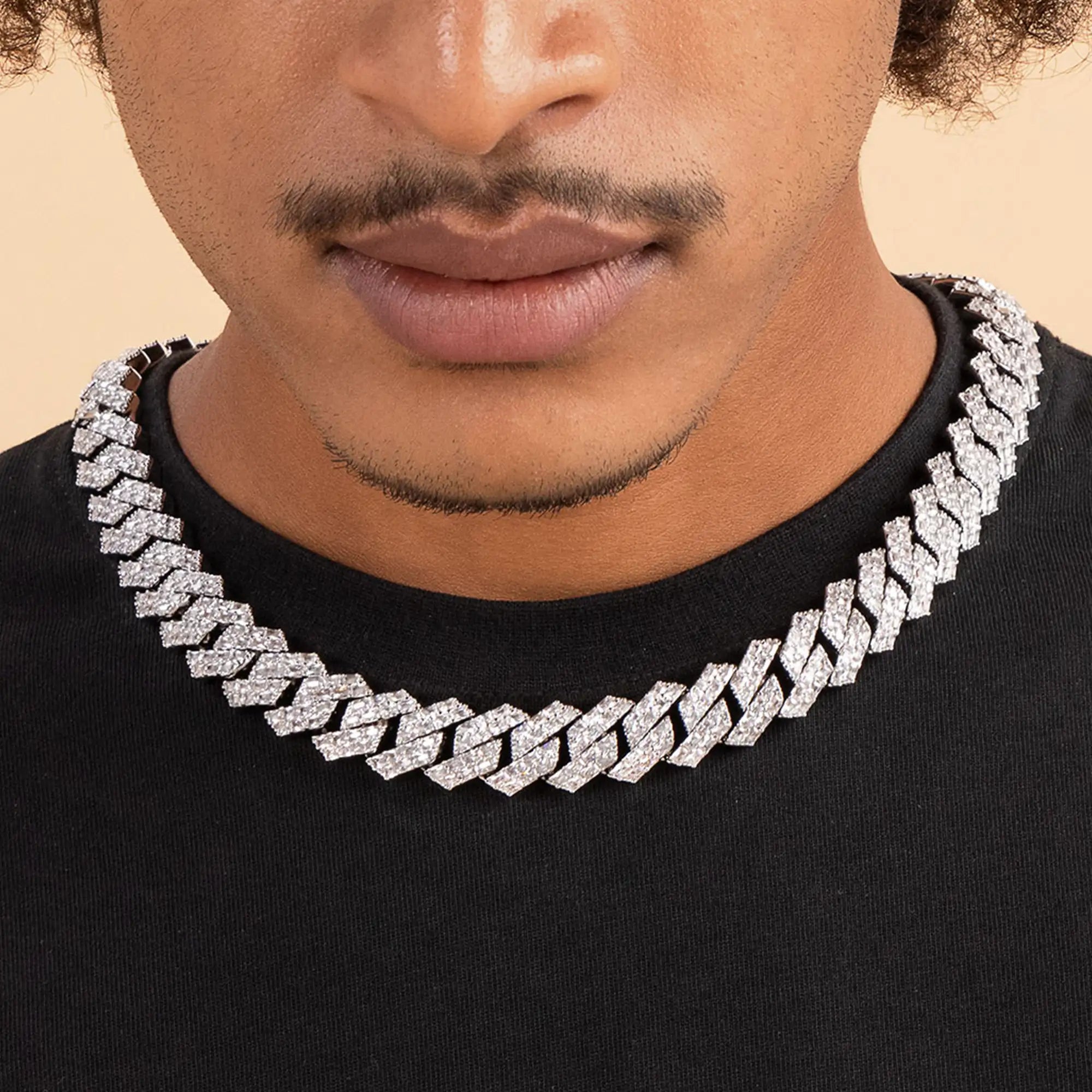Custom Emerald Cut Prong Cuban Link Name Necklace Chain  - 15mm