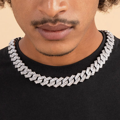 Custom Emerald Cut Prong Cuban Link Name Necklace Chain  - 15mm