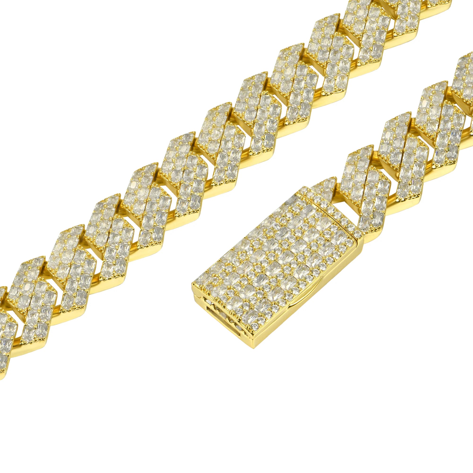 Custom Emerald Cut Prong Cuban Link Name Necklace Chain  - 15mm
