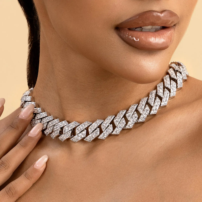 12mm Moissanite Diamond Prong Choker Chain- Fine Jewelry - APORRO