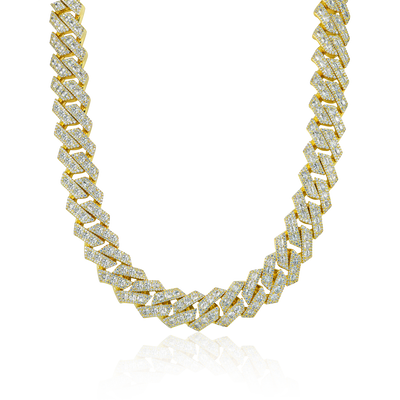 Halo Emerald Cut Prong Cuban Link Chain