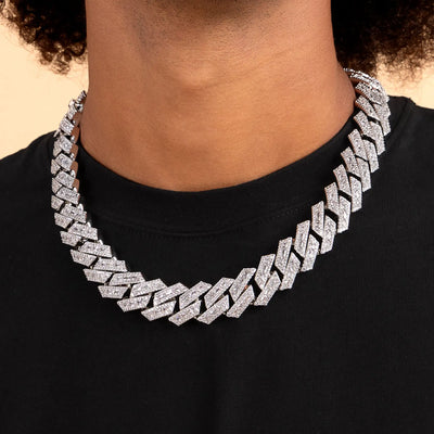 Halo Emerald Cut Prong Cuban Link Chain