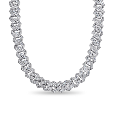 Halo Emerald Cut Prong Cuban Link Chain